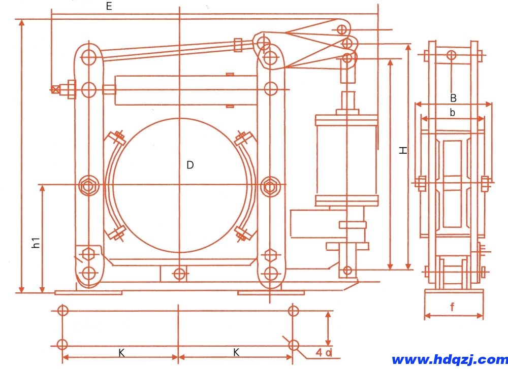 YDWZ系列節(jié)能長行程制動器外形尺寸圖