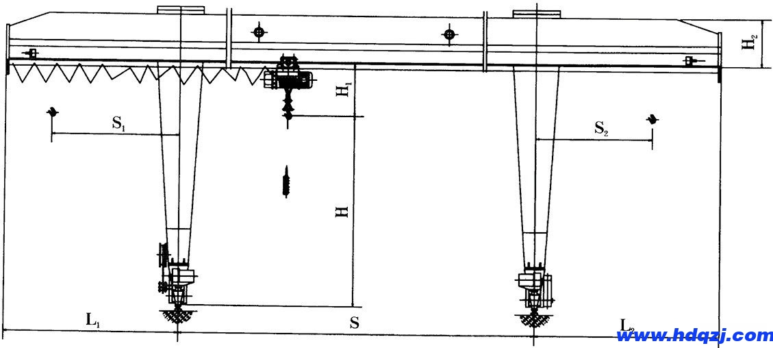 L型電動葫蘆門式起重機(jī)結(jié)構(gòu)圖 L型電動葫蘆門式起重機(jī)結(jié)構(gòu)圖