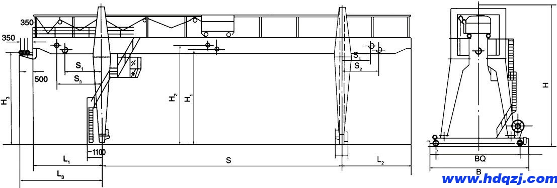 MG型通用雙梁吊鉤門式起重機結(jié)構(gòu)圖