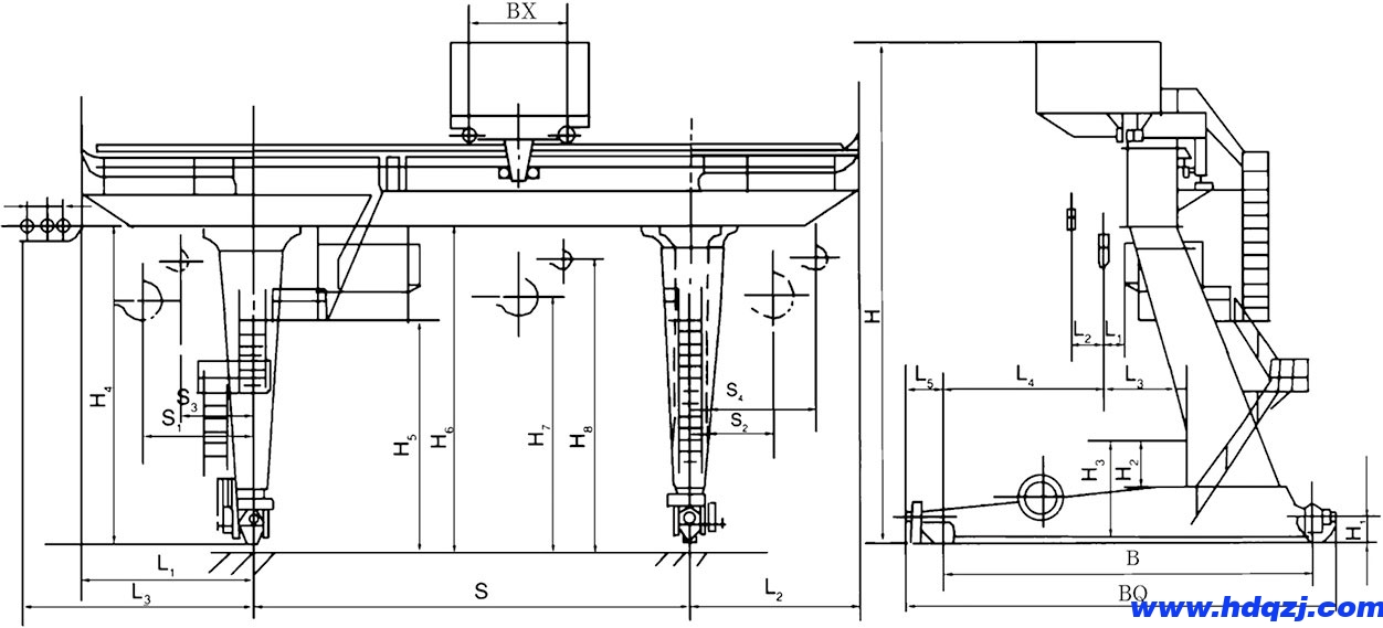 MDG型單梁門式起重機結構圖 MDG型單梁門式起重機結構圖